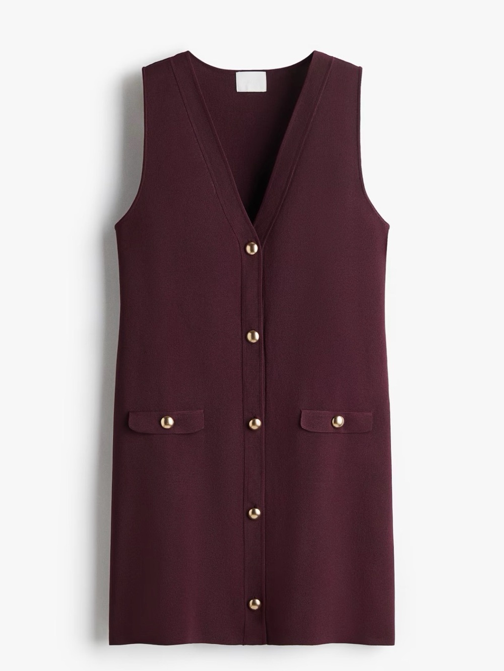H&M Sleeveless Midi Dress in Deep Burgundy with Gold Buttons